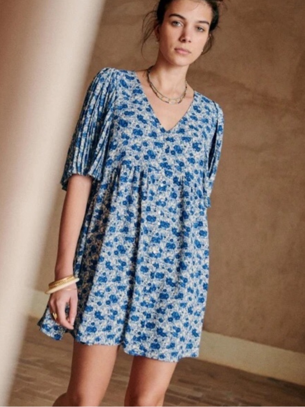 Sezane Melinda Dress in Blue Floral 38 US 6